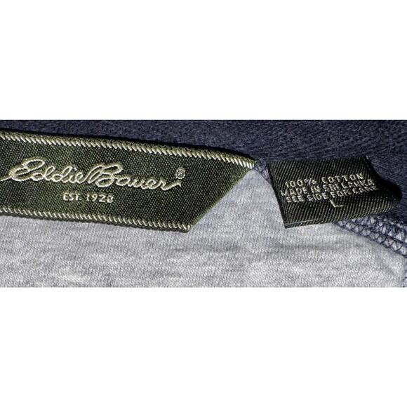 Eddie Bauer Mens L Blue Gray 1/4 Zip Pullover 100% Cotton Long Sleeve Sweater - Picture 8 of 13